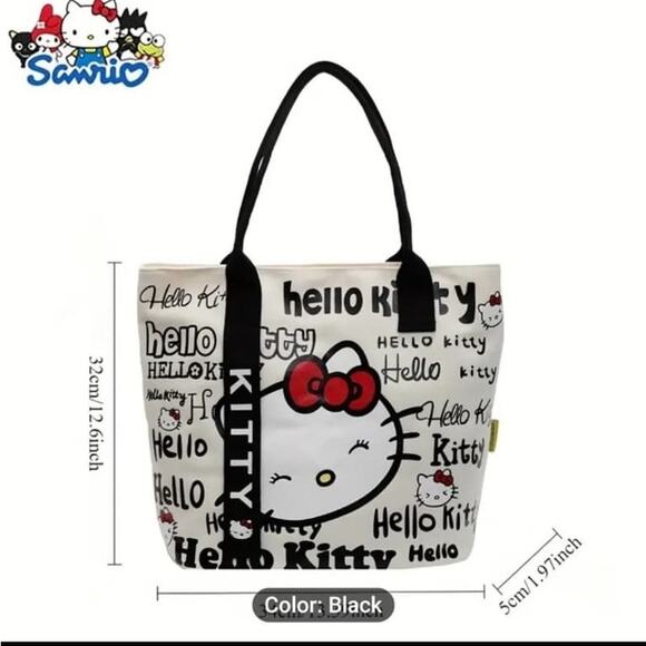 Sanrio Hello Kitty Canvas Reusable Zipper Canvas Tote Bag - Black - Picture 4 of 4